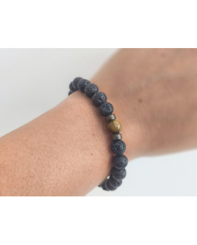 Pulseira de pedra lava e pirite Pulseira de pedra lava e pirite
