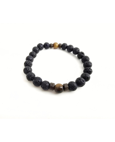 Pulseira de pedra lava e pirite Pulseira de pedra lava e pirite